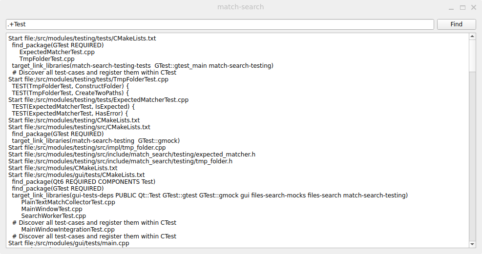 The match-search application built in the book